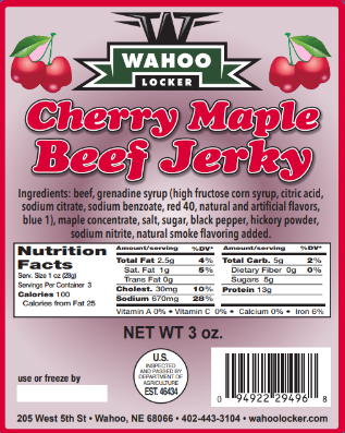 Wahoo Locker Cherry Maple Beef Jerky 3 oz